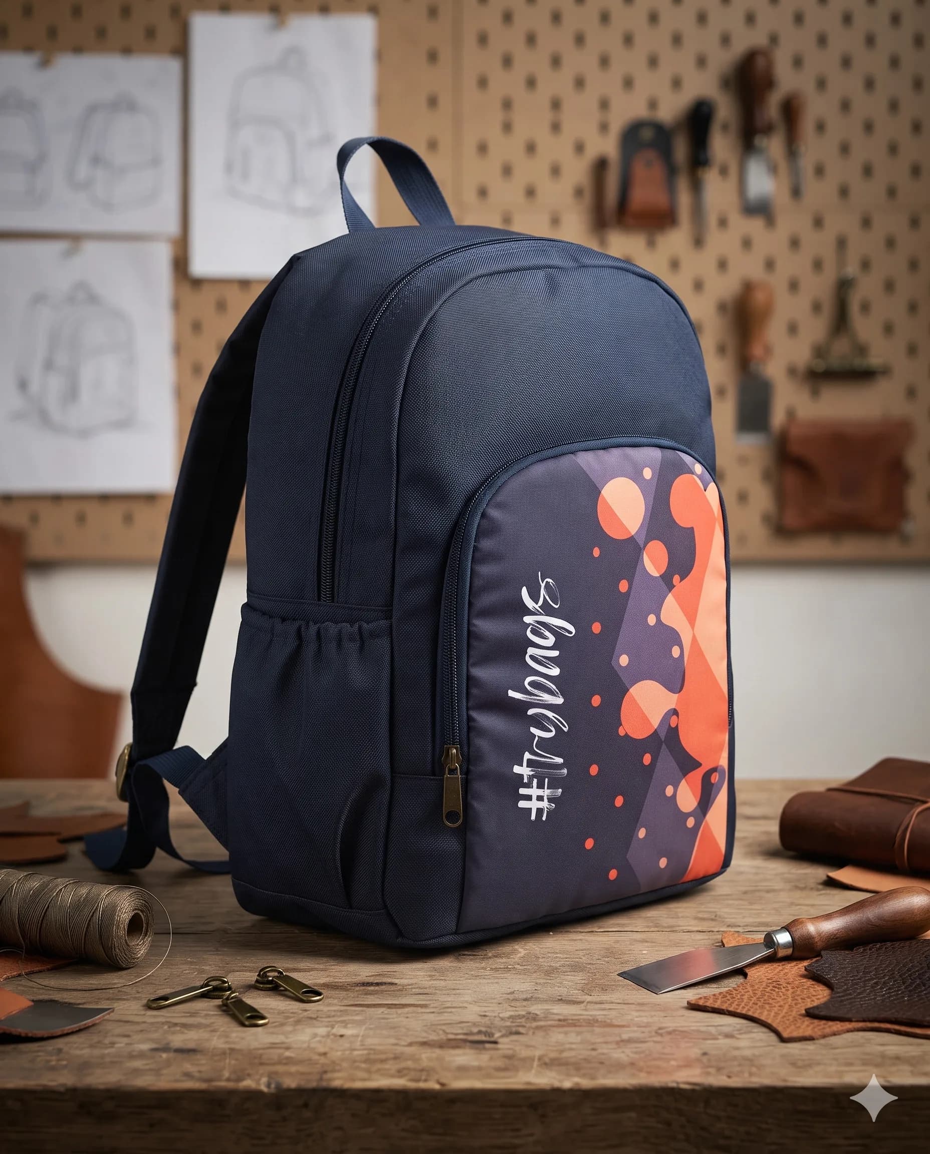 TRY BAGS Navy Blue Abstract Printed Backpack